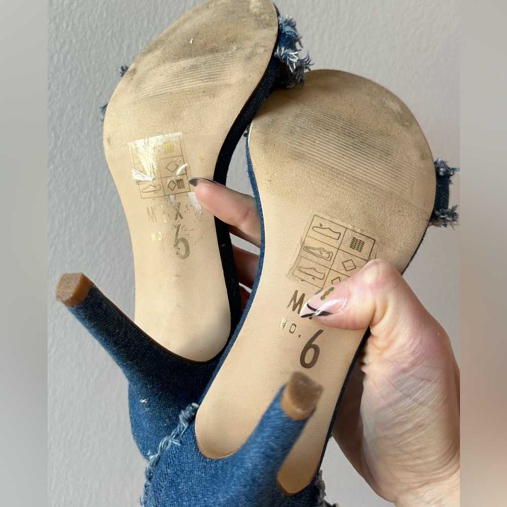 Denim Frayed Strap Stiletto Strappy Heels - PAVIA Mix No 6 - Picture 3 of 5